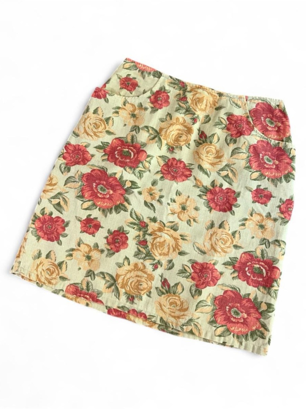 Vintage 90s High waisted Cotton Floral Mini Skirt Cottagecore Pockets Size 6